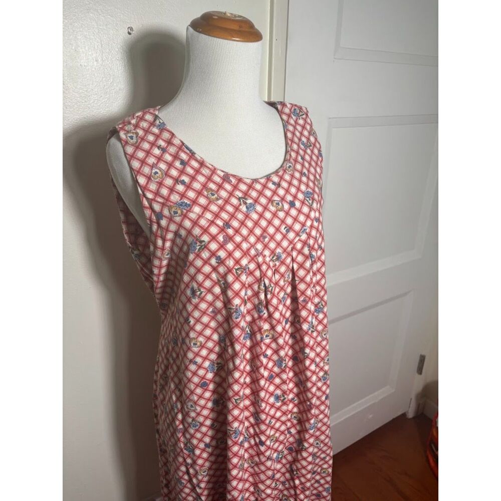 Vintage Dress Women's Medium Red White Checkered Picnic Shift Maxi Sundress - Picture 3 of 6